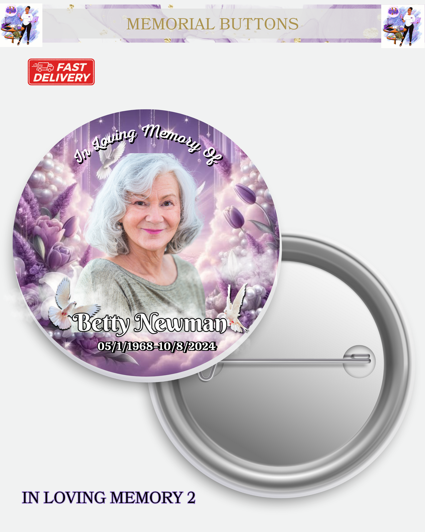 Memorial Button for Balloon Release or Funeral - Personalized Tribute Pins - In Loving Memory Keepsakes 2 or 3 Inches