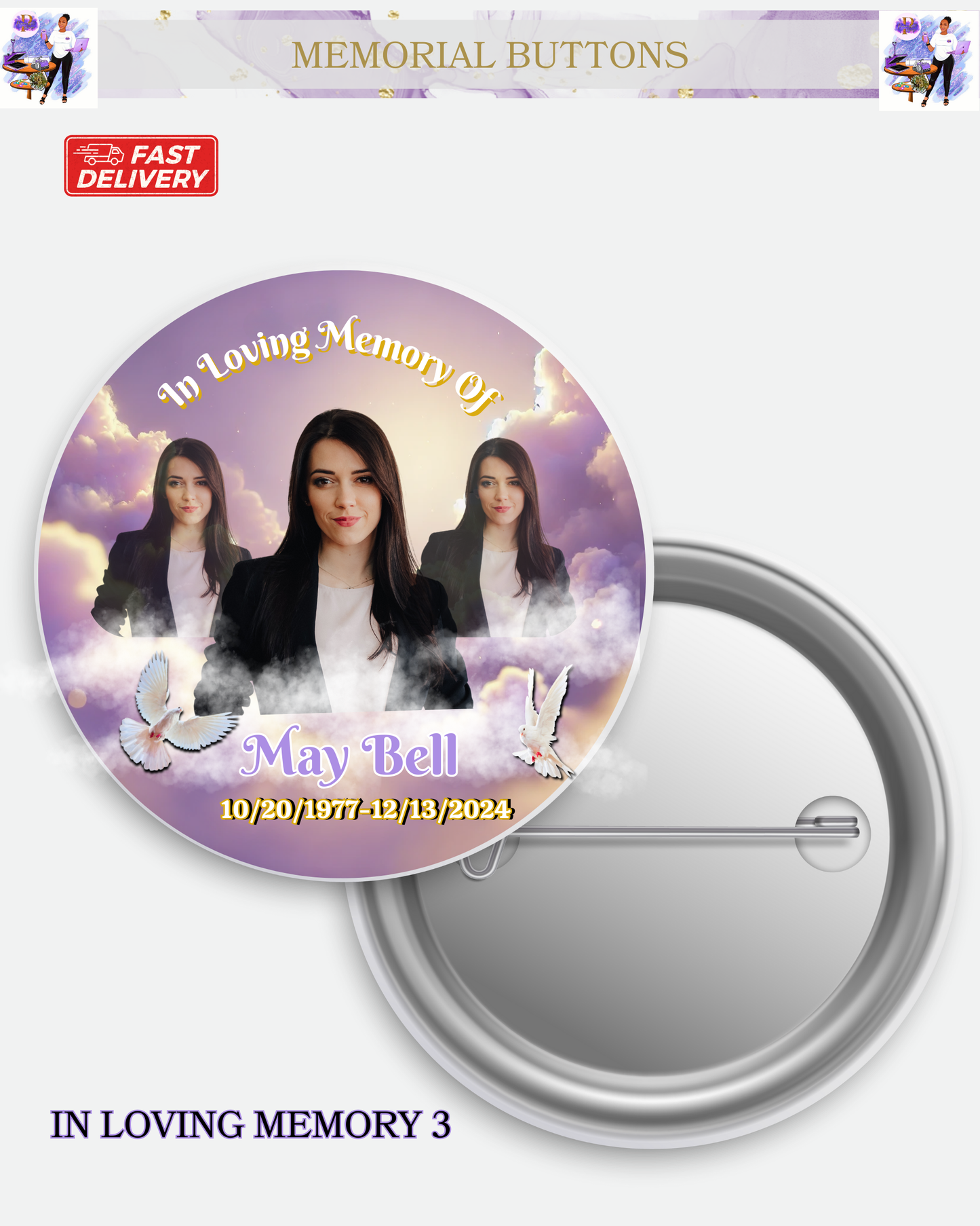 Memorial Button for Balloon Release or Funeral - Personalized Tribute Pins - In Loving Memory Keepsakes 2 or 3 Inches