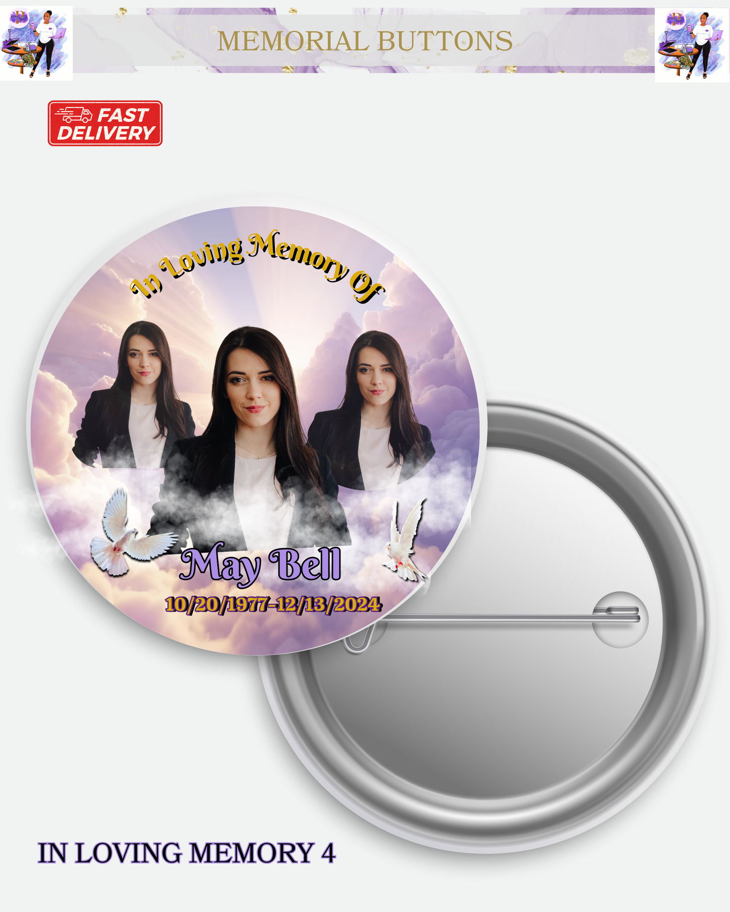 Memorial Button for Balloon Release or Funeral - Personalized Tribute Pins - In Loving Memory Keepsakes 2 or 3 Inches