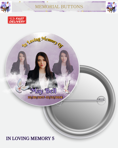 Memorial Button for Balloon Release or Funeral - Personalized Tribute Pins - In Loving Memory Keepsakes 2 or 3 Inches