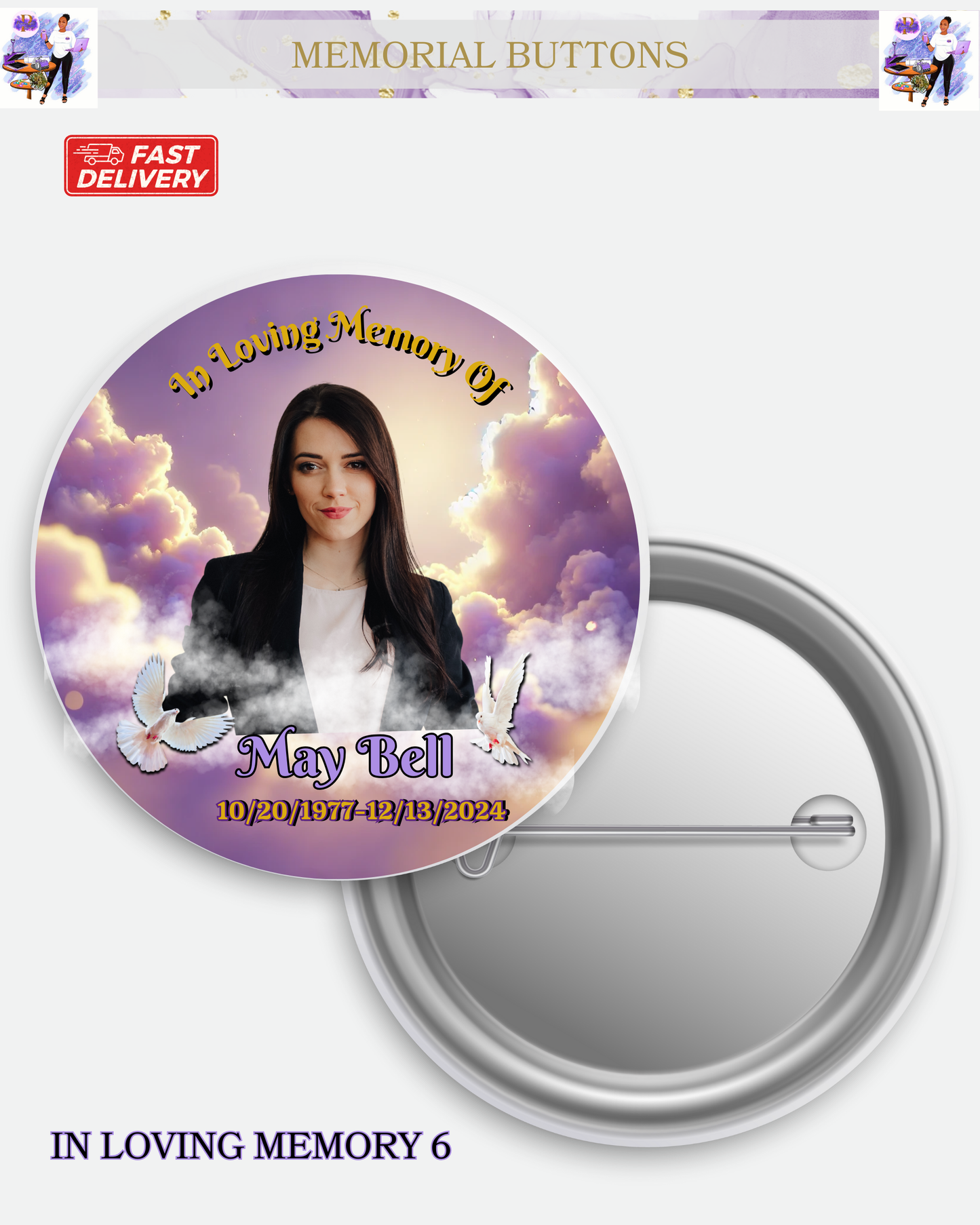 Memorial Button for Balloon Release or Funeral - Personalized Tribute Pins - In Loving Memory Keepsakes 2 or 3 Inches