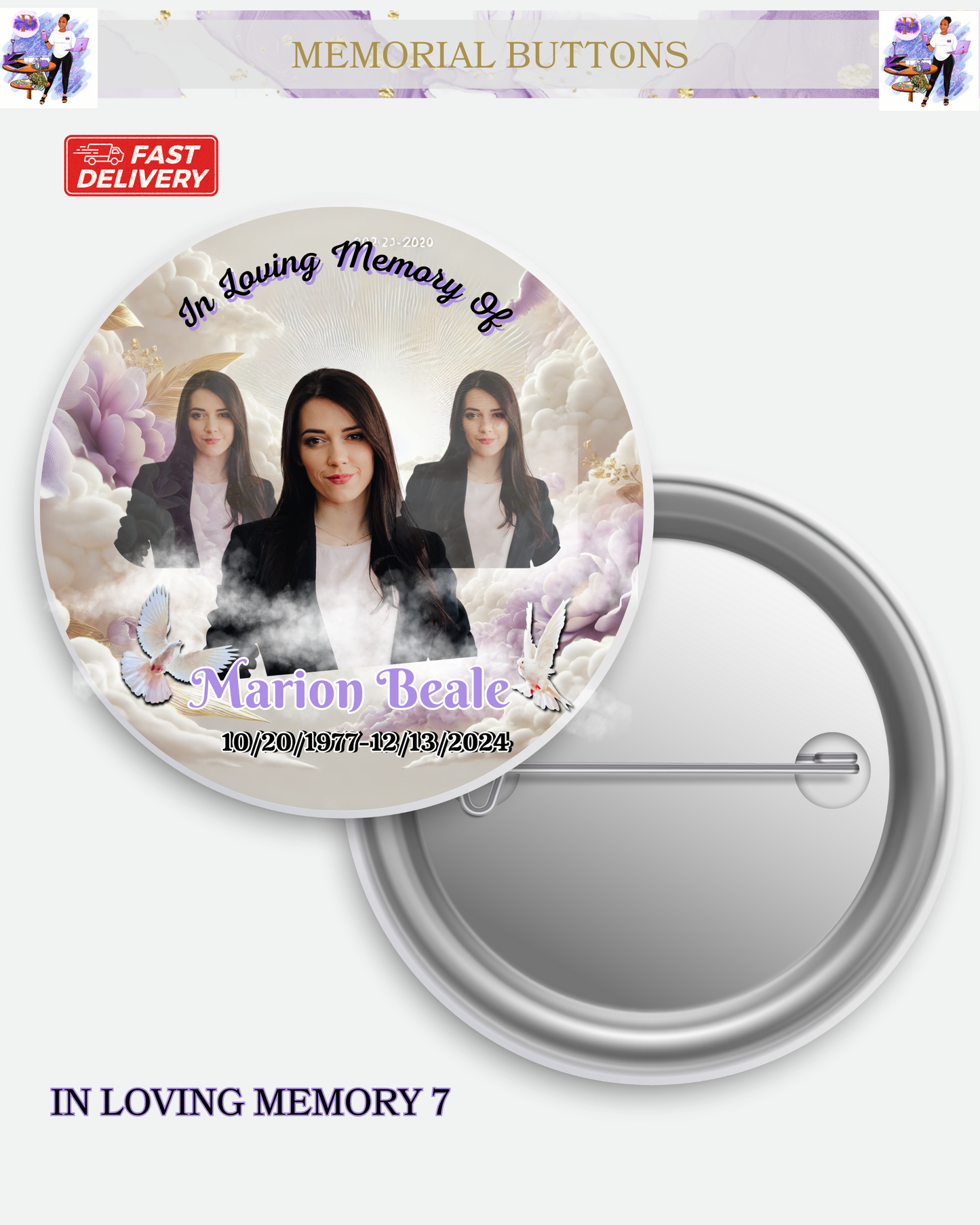 Memorial Button for Balloon Release or Funeral - Personalized Tribute Pins - In Loving Memory Keepsakes 2 or 3 Inches