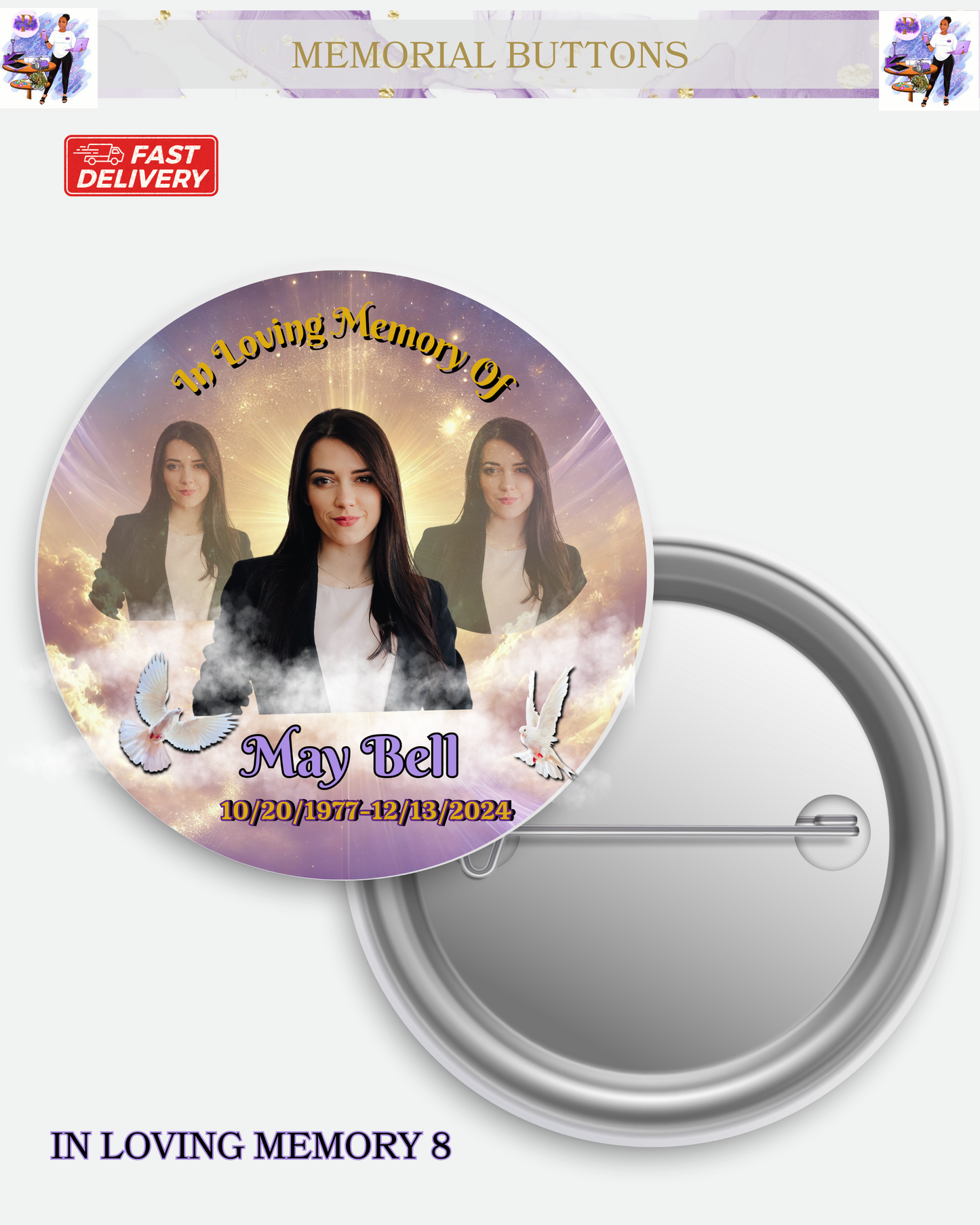 Memorial Button for Balloon Release or Funeral - Personalized Tribute Pins - In Loving Memory Keepsakes 2 or 3 Inches